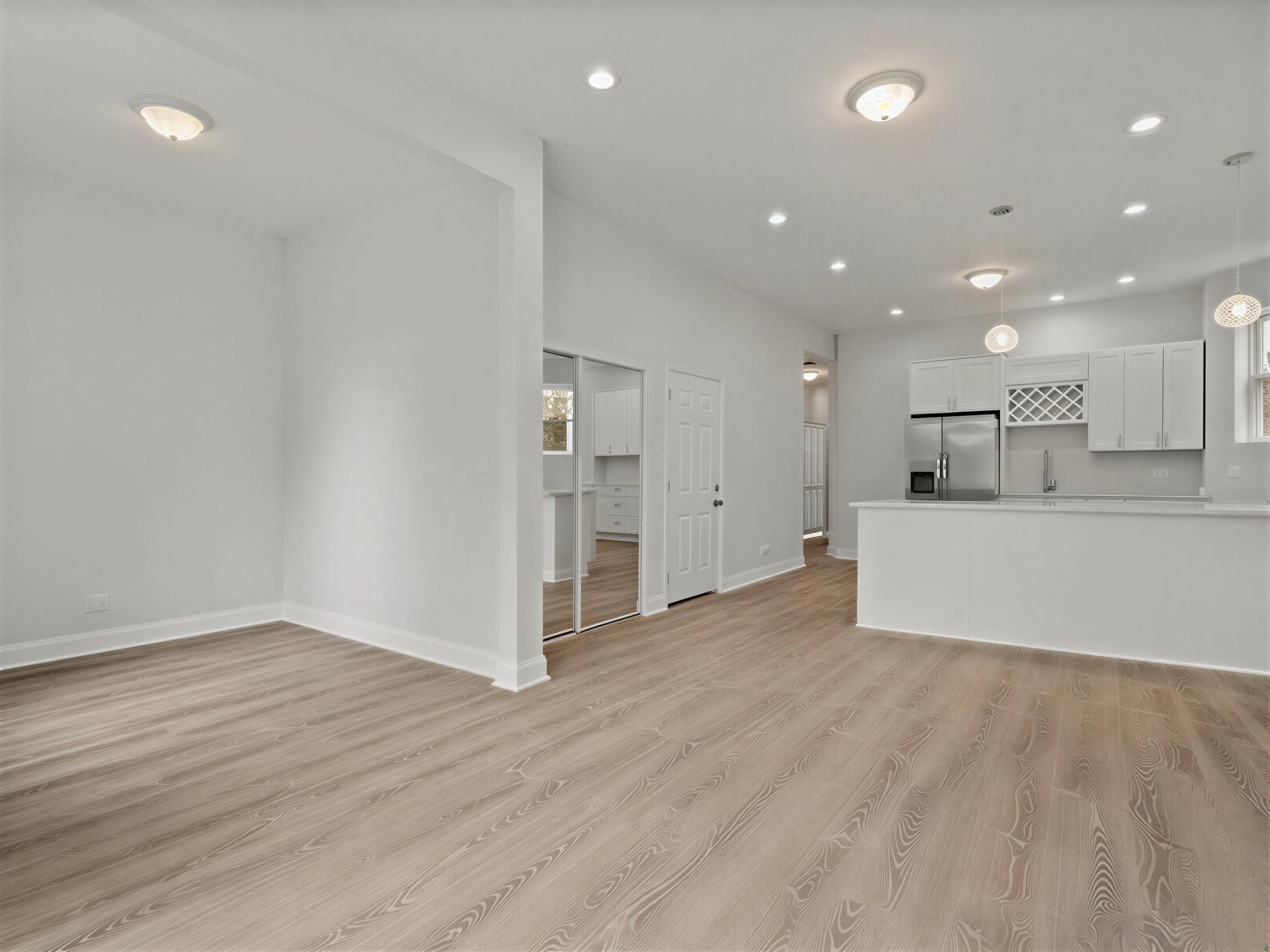 Open living room flowing into the kitchen