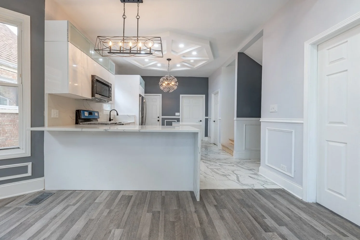 Open-concept kitchen with a peninsula